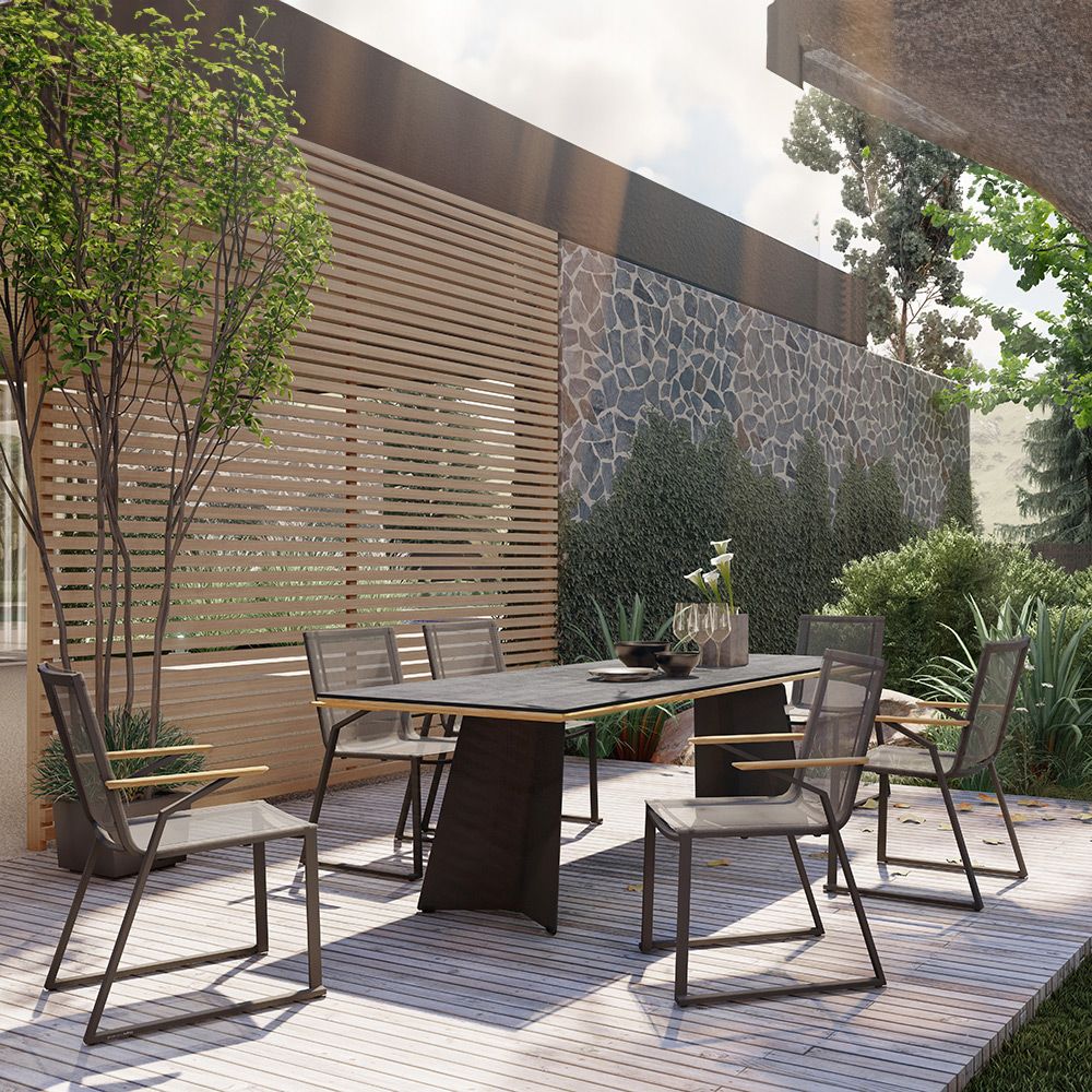 Zebra Gartenmöbel-Set 7-tlg.mit Tisch Ajax Stahl pulverbeschichtet graphite, verzinkt und 6 Tamax Stapelsessel