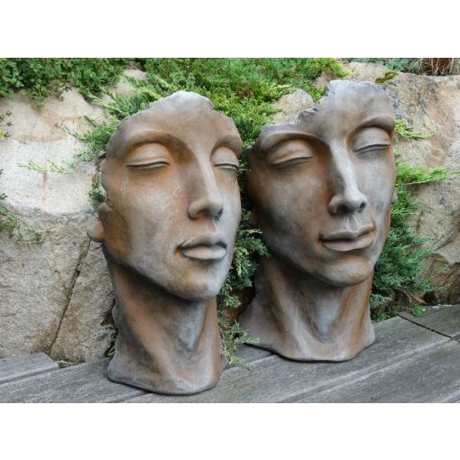Gartenfigur Gesicht 'MANN' und 'FRAU' mit Rosteffekt im Set, klein - Original...