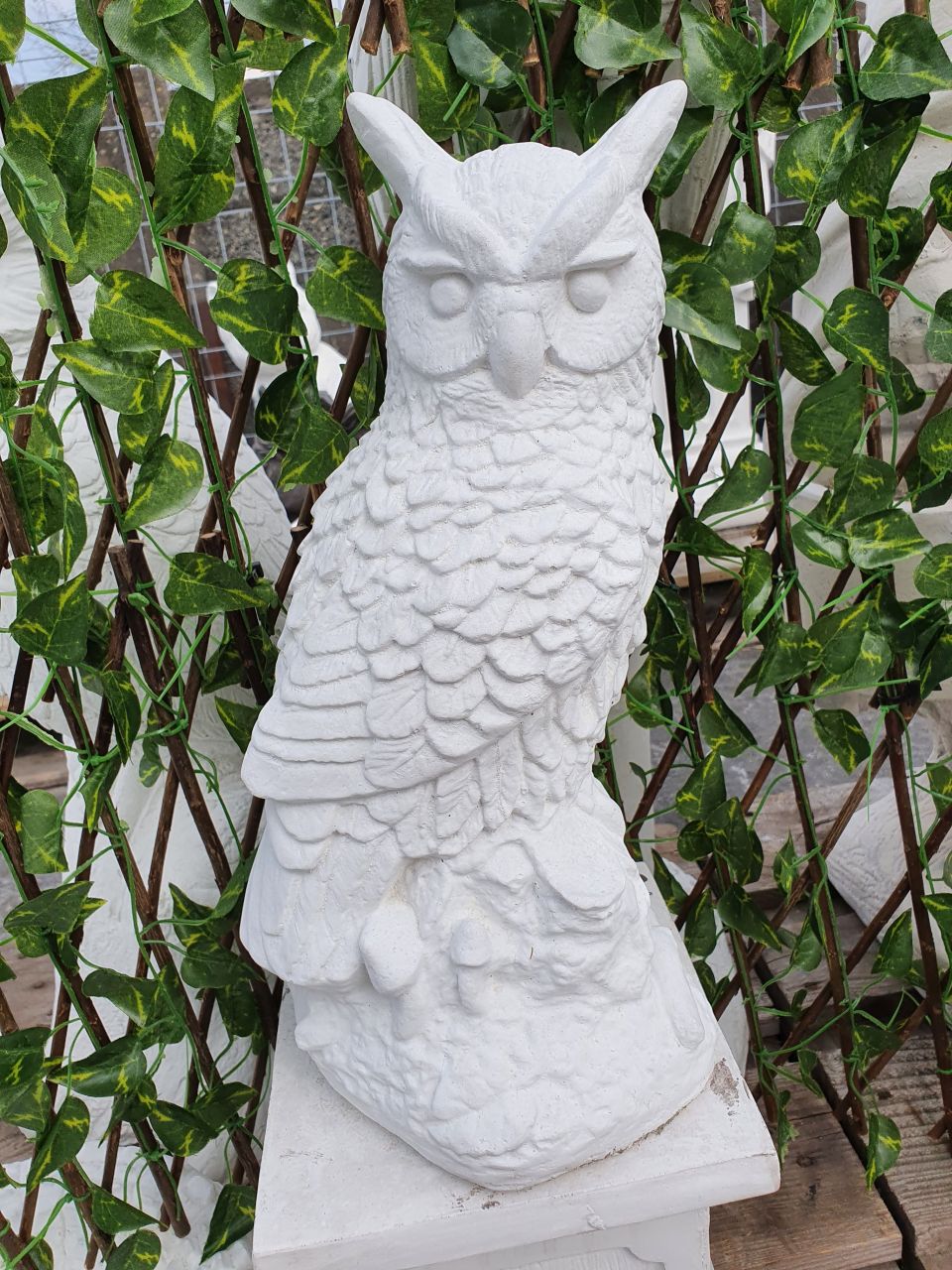 Gartenfigur Eule, klein, weiß