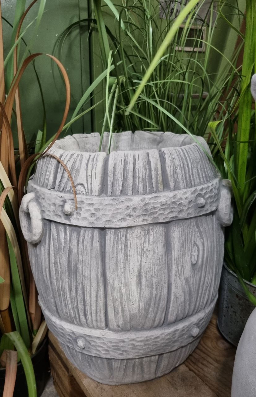 Pflanzgefäß 'Fass', verschiedene Größen, antik grau
