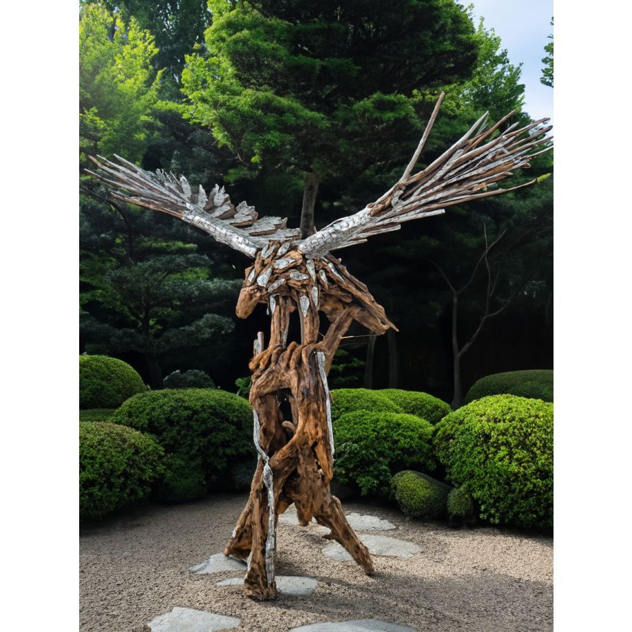 Holzobjekt 'Adler' Teakwurzeln mit Aluminium, verschiedene Größen