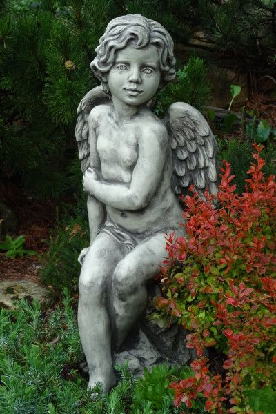 Gartenfigur Engel 'SAVA', sitzend, Steinguss - Original von Vidroflor