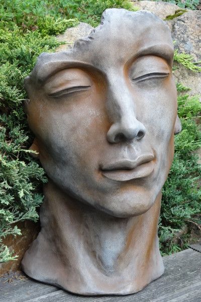 Gartenfigur Gesicht 'MANN', Steinguss, Rosteffekt, klein - Original von Vidro...