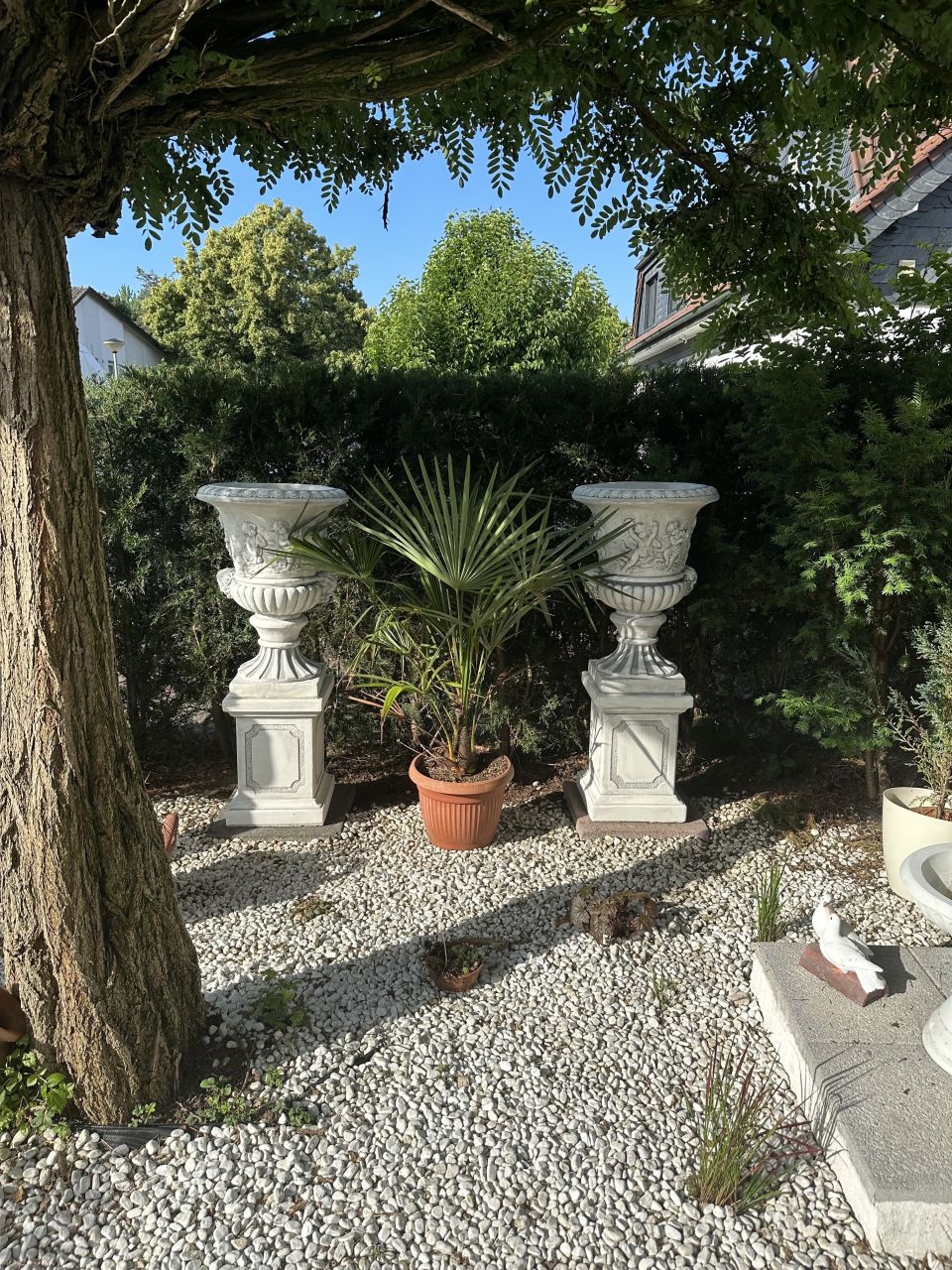 Vase, Amphore 'Engel' im 2er Set, antik grau