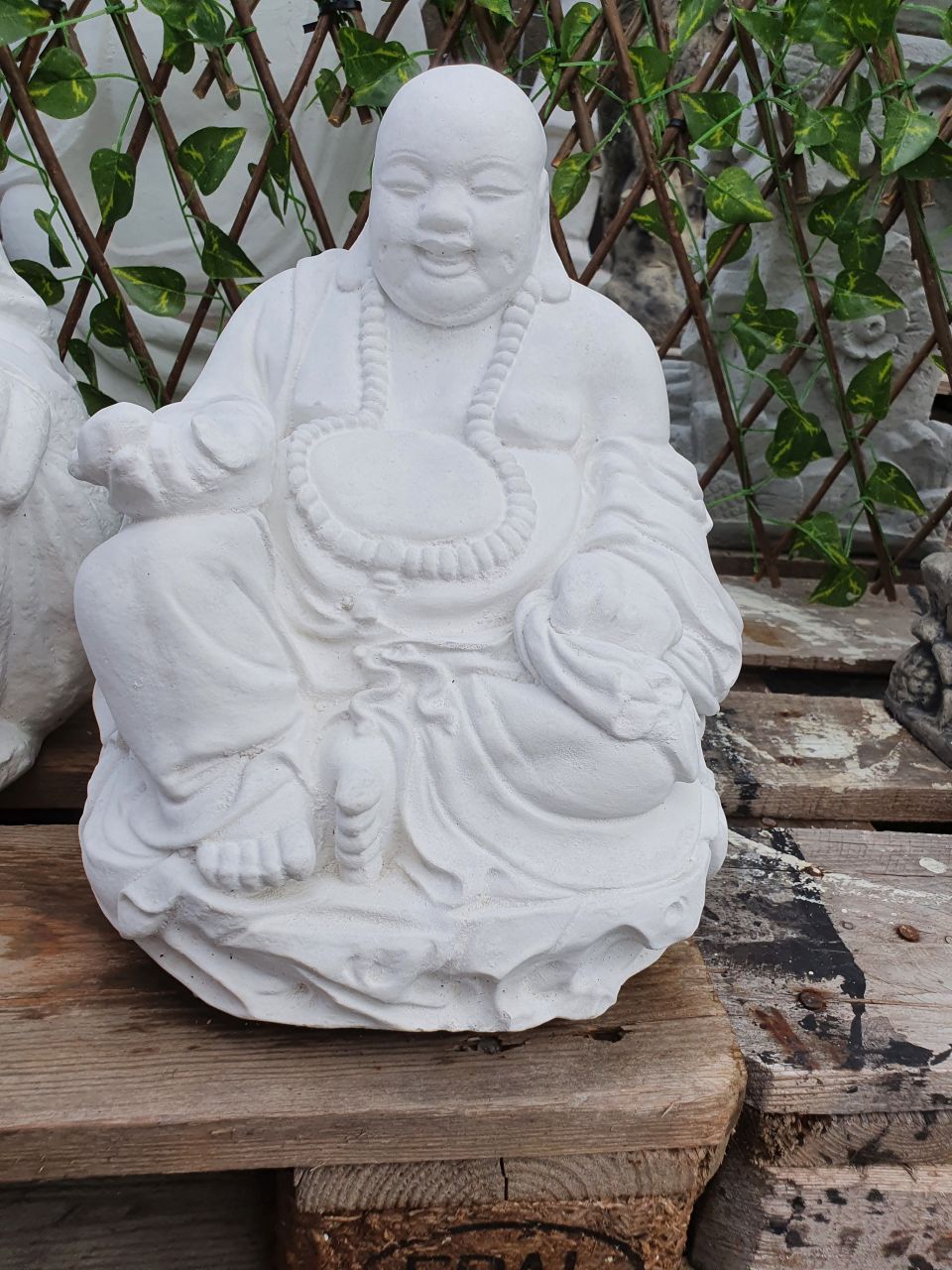 Gartenfigur Buddha 'Hoeti' klein, weiß