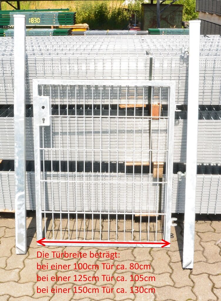 Gartentor 1-flügelig / Zauntür Basic-Line Farbe Verzinkt Breite 125cm x Höhe 100cm 5 Jahre Garantie - Top Qualität