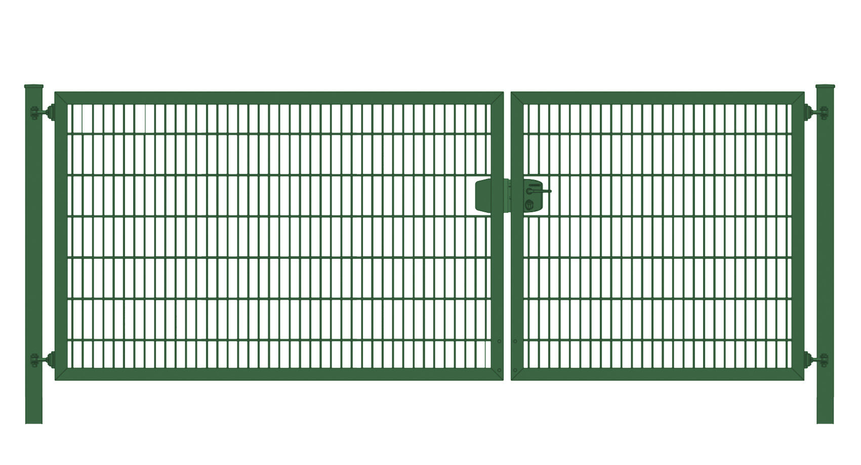 Einfahrtstor / Gartentor (2-flügelig) Classic 6/5/6 ; asymmetrisch; Moosgrün ; Breite 400 cm x Höhe 120 cm 5 Jahre Garantie - Top Qualität