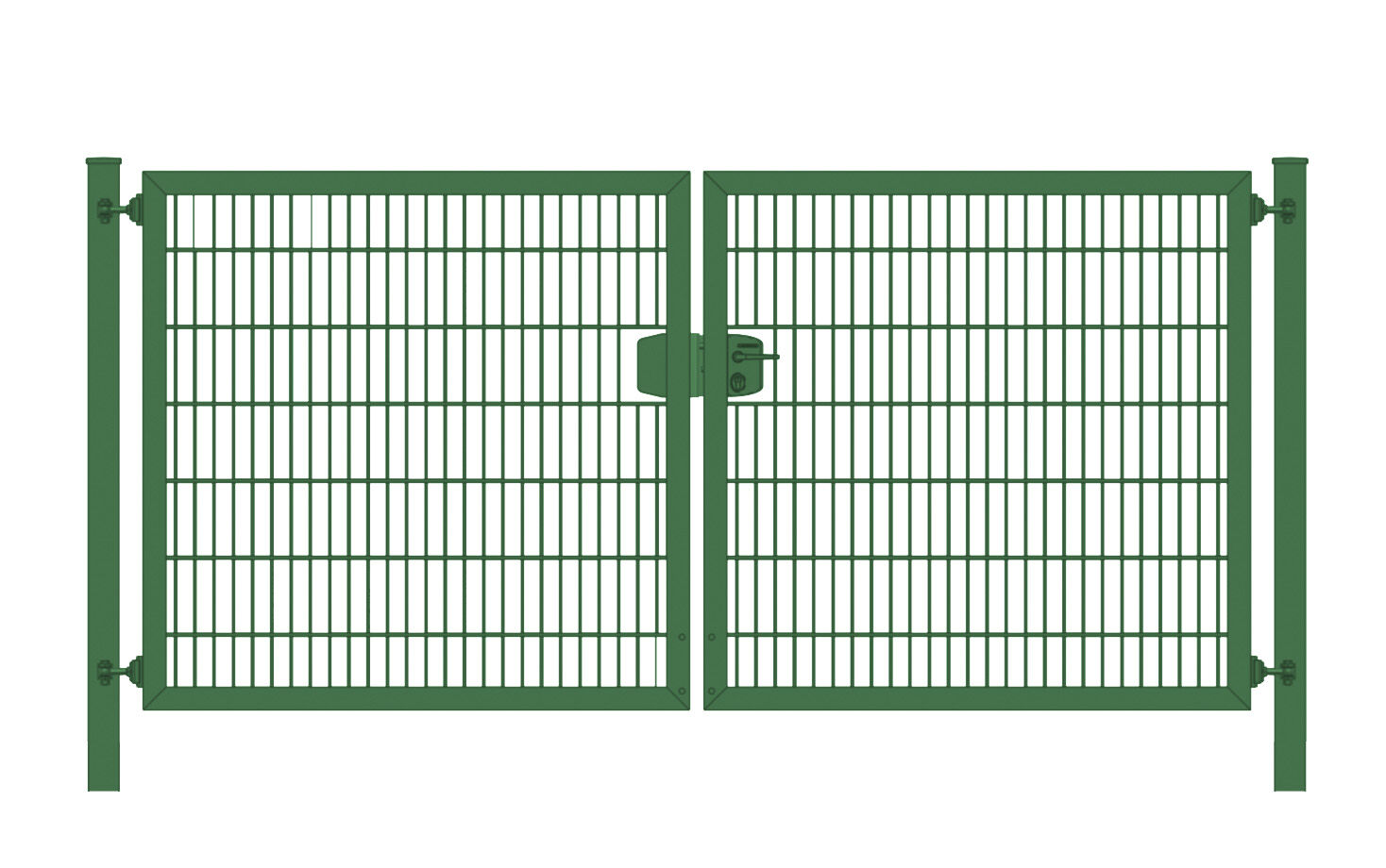 Elektrisches Einfahrtstor / Gartentor 8/6/8 (2-flügelig) Premium-Plus-Linie symmetrisch; Moosgrün Stabmattentor; Breite 200 cm x Höhe 140 cm