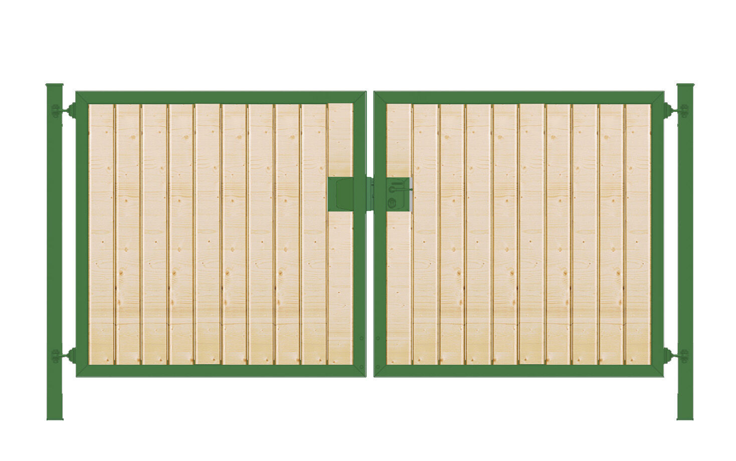 Elektrisches Gartentor mit Holzfüllung (2-flügelig) Premium senkrecht; symmetrisch; grün; B: 200 cm H: 140 cm
