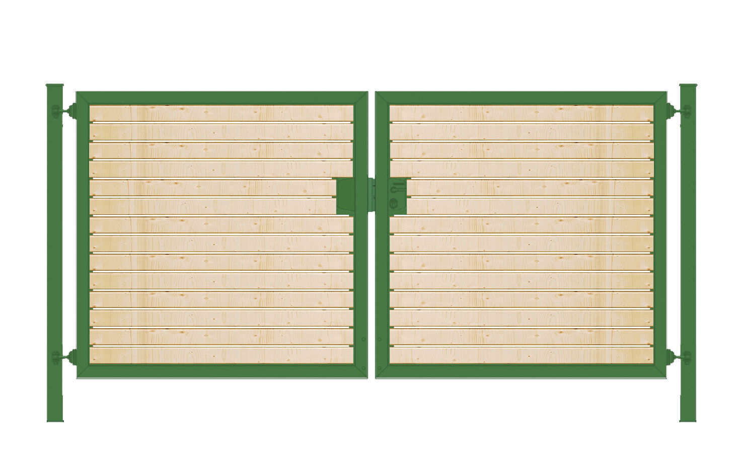 Gartentor mit Holzfüllung (2-flügelig) Premium waagerecht; symmetrisch; grün; B:200 cm H:140 cm
