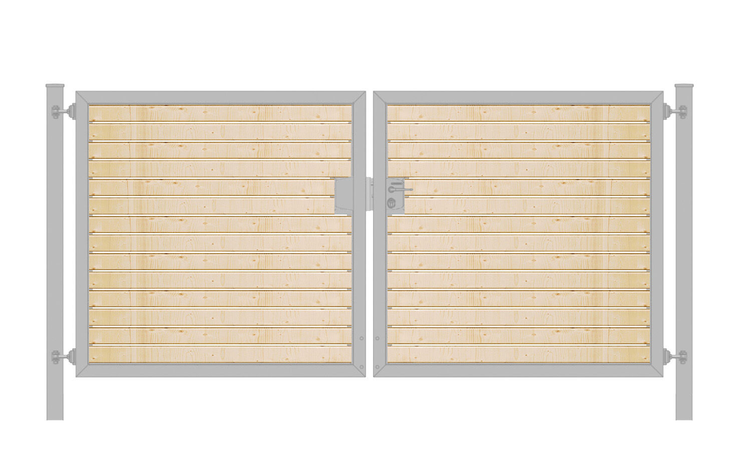 Gartentor mit Holzfüllung (2-flügelig) Premium waagerecht; symmetrisch; verzinkt; B:200 cm H:140 cm