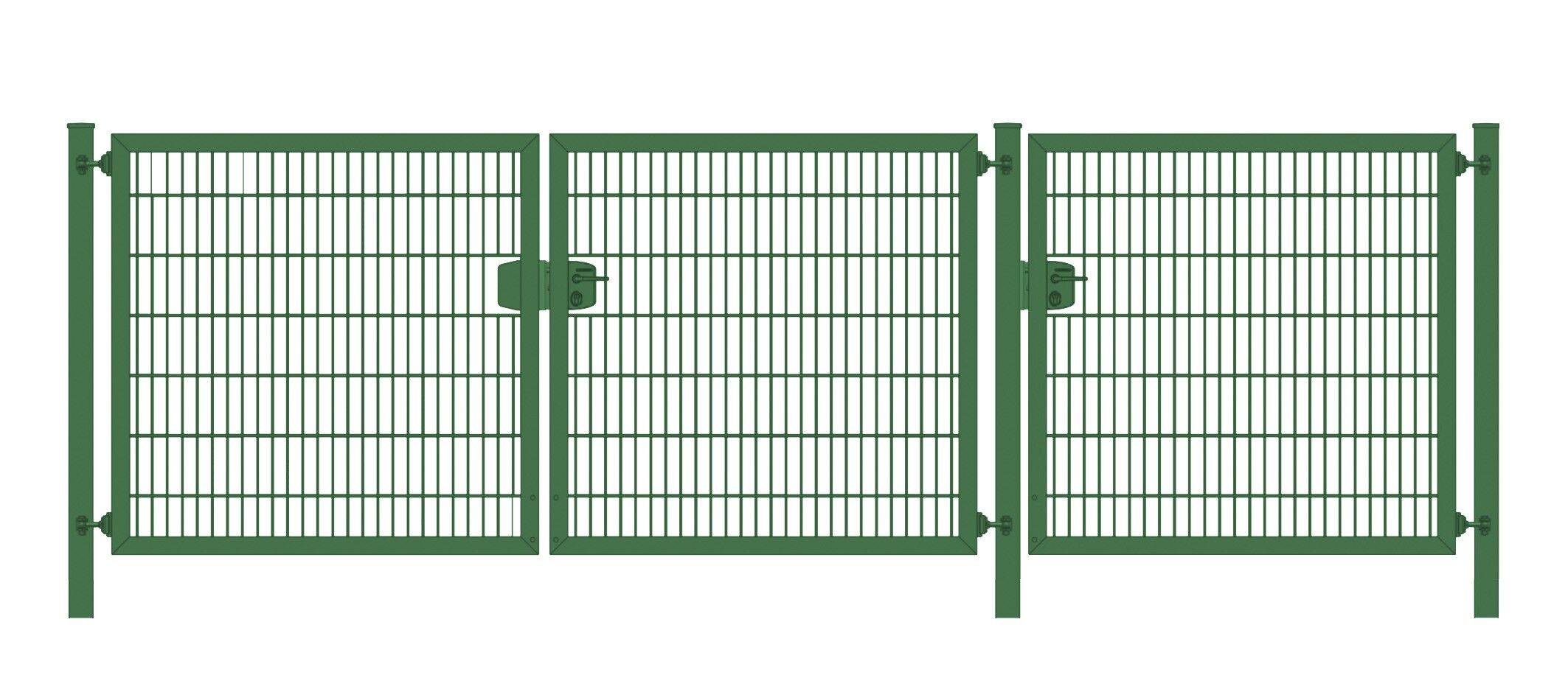 Einfahrtstor (3-flügelig) Classic Line 6/5/6er Stabmatte; Grün; Breite 350 cm (1,25m/ 1,25m/ 1m) x Höhe 100 cm
