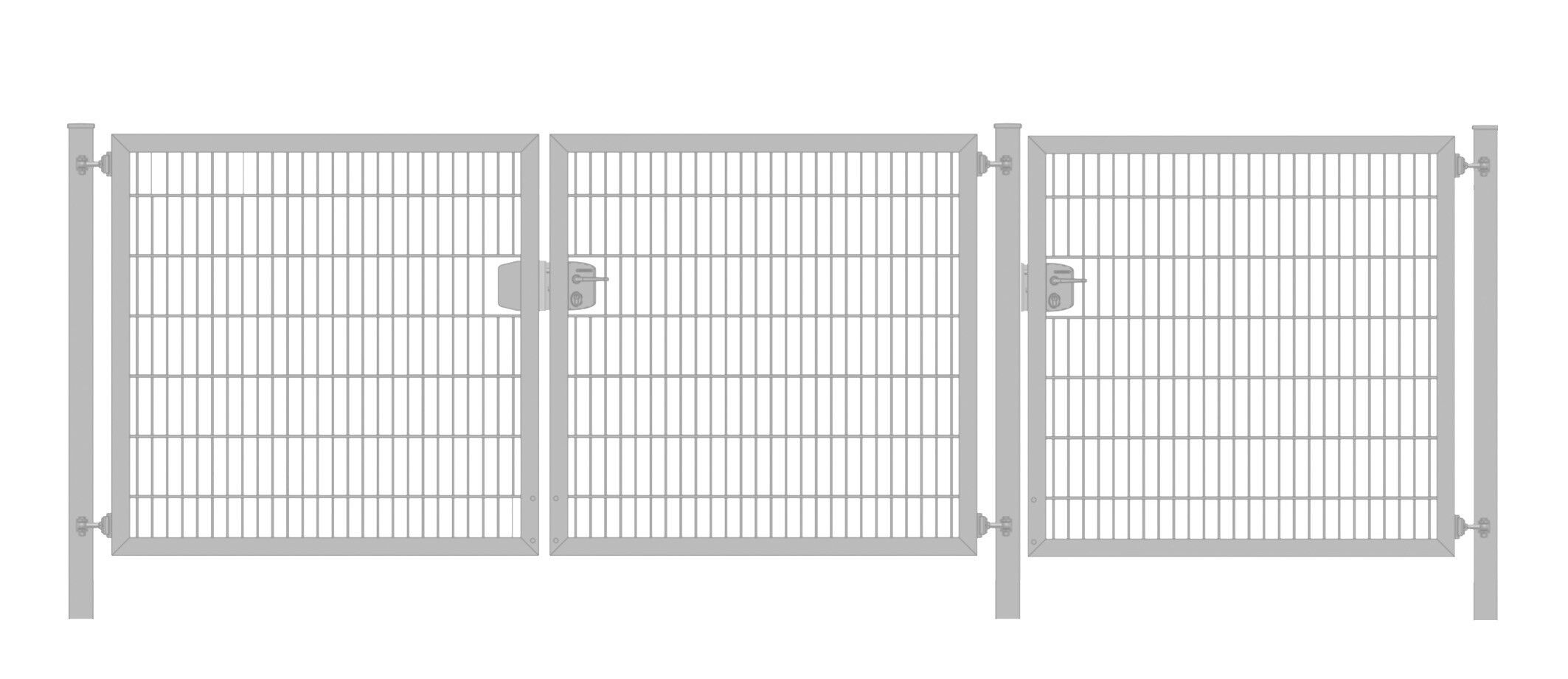 Einfahrtstor (3-flügelig) Classic Line 6/5/6er Stabmatte; Verzinkt; Breite 625 cm (2,5m/ 2,5m/ 1,25m) x Höhe 120 cm