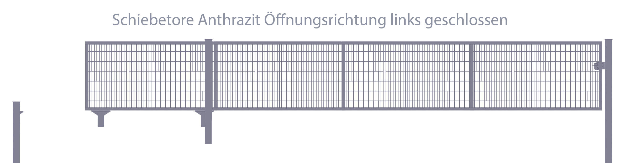 Automatisches Schiebetor Breite: 250cm; Höhe: 140cm; Anthrazit; 8/6/8mm Doppelstabmatten-Füllung; Öffnet nach links
