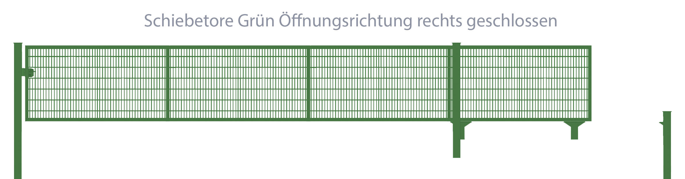 Automatisches Schiebetor Breite: 350cm; Höhe: 140cm; Grün; 6/5/6mm Doppelstabmatten-Füllung; Öffnet nach rechts 