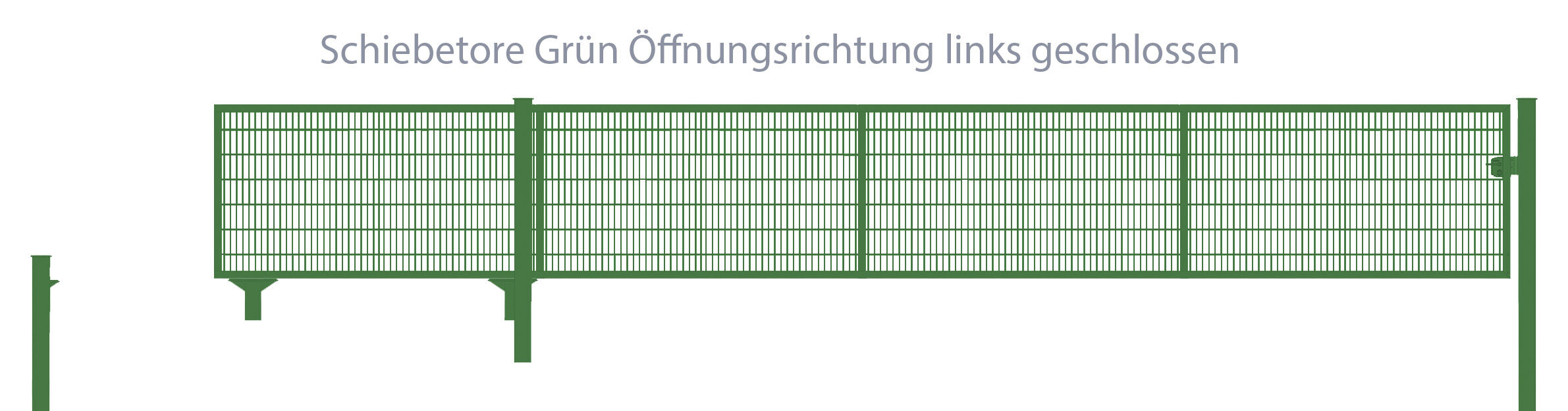 Automatisches Schiebetor Breite: 300cm; Höhe: 140cm; Grün; 8/6/8mm Doppelstabmatten-Füllung; Öffnet nach links