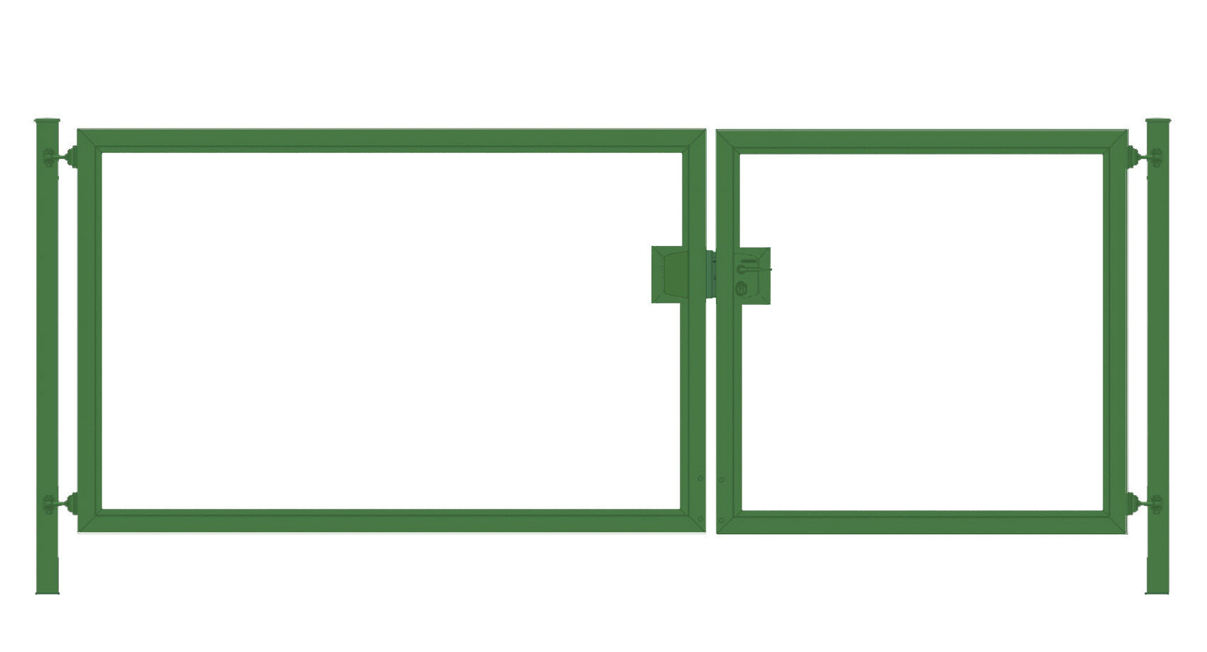 Einfahrtstor / Gartentor Premium (2-flügelig) asymmetrisch für waagerechte Holzfüllung; grün; Breite 450 cm x Höhe 180 cm (neues Modell)