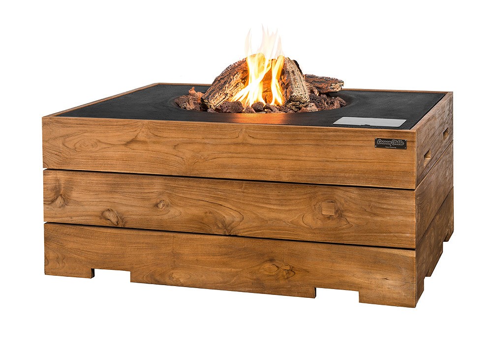 Happy Cocooning Feuertisch TEAK-Holz rechteckig schwarz 1070 x 800 mm
