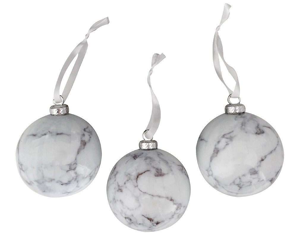 Christbaumkugeln Set Weiß Marmoriert Weihnachtskugeln Bruchfest