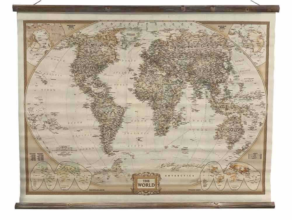 Wandbild Weltkarte Atlas Schulwandkarte Nostalgie Leinwand zum Hängen 126x85cm
