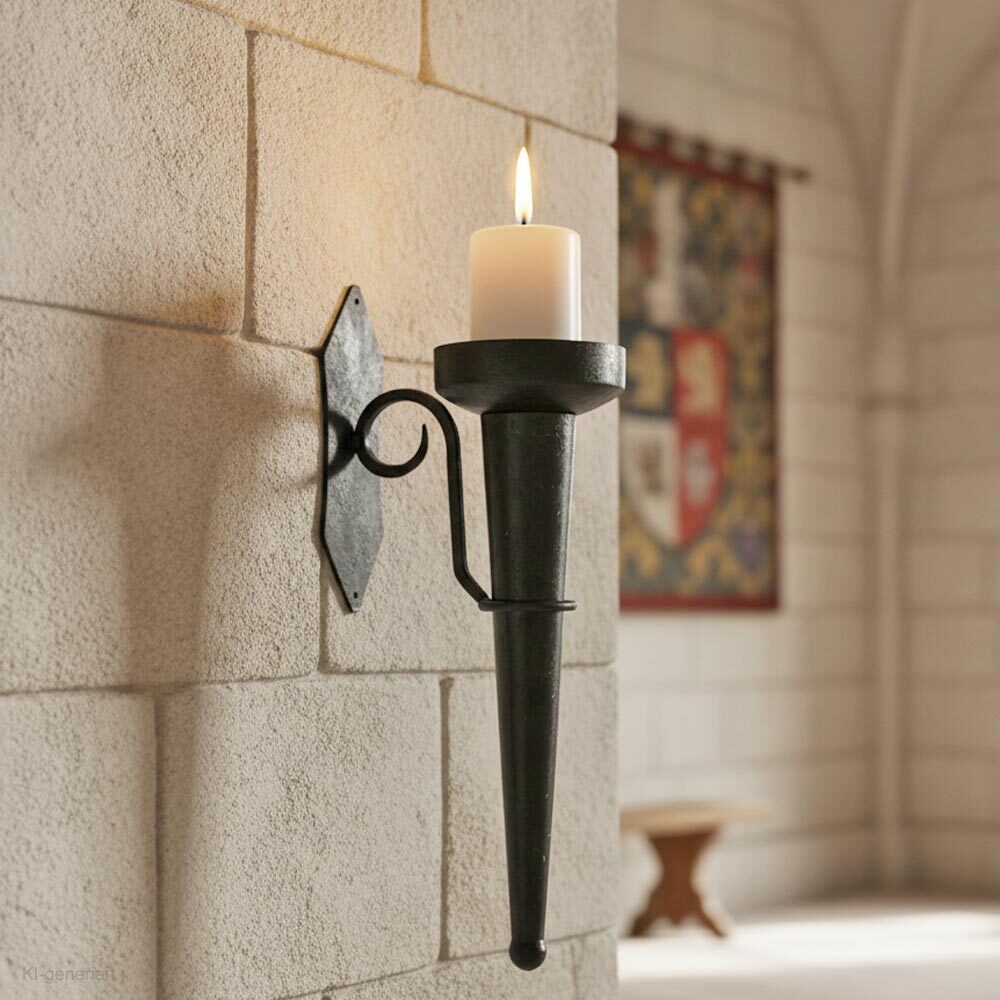 Rustikaler Wandkerzenhalter Eisen Ritterstil Burgfackel Schwarz Mittelalter-Stil
