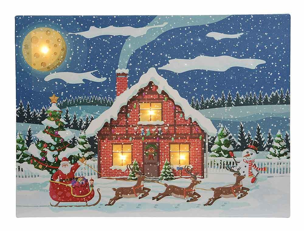 LED Bild Winterlandschaft Weihnachtsmann Schlitten Schneemann Wandbild 28x38cm
