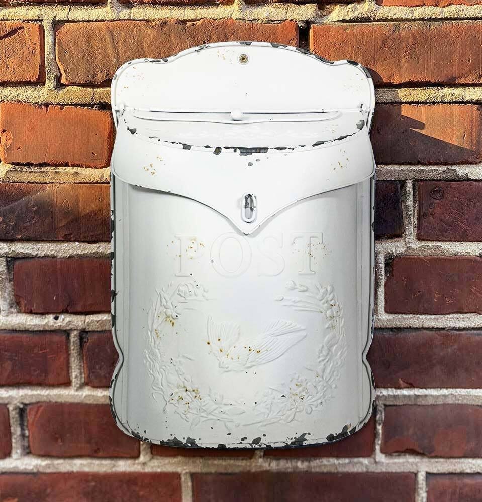 Briefkasten POST Zink weiß Postkasten mit Brieftaube Vintage Landhausstil