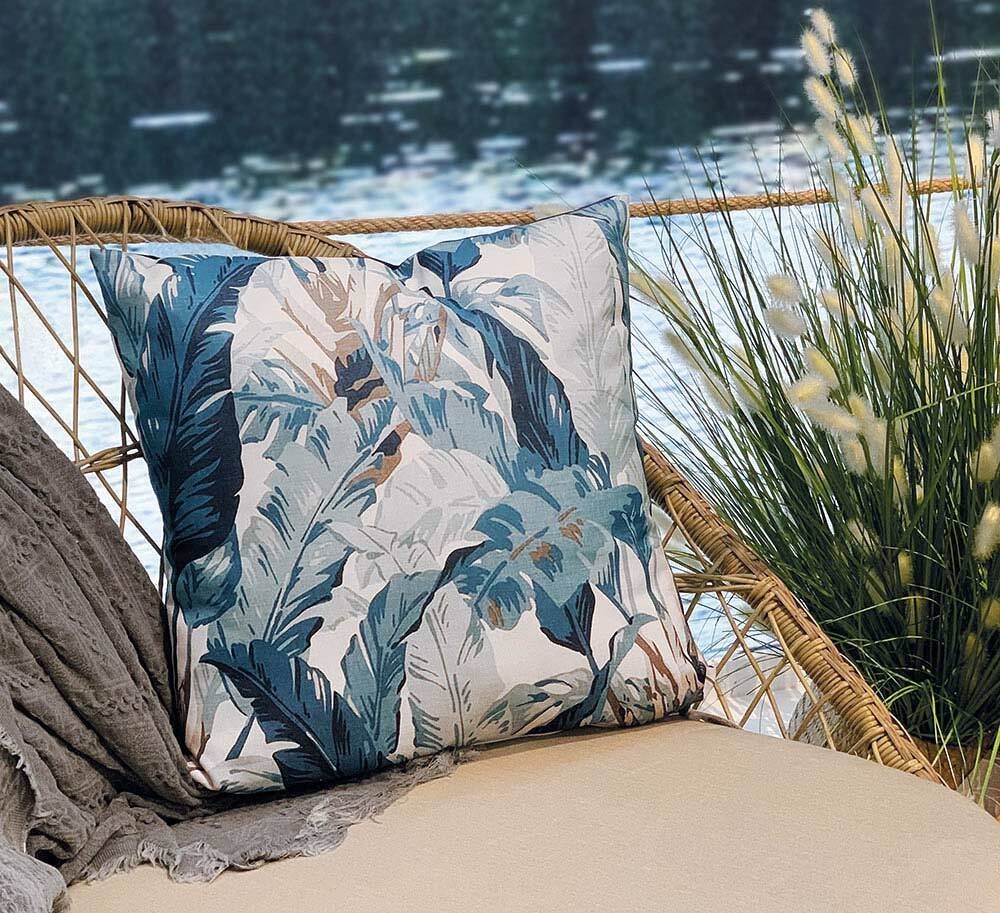 Outdoor Kissen Tropical Palmen Blau Wetterfest mit Füllung Wasserfest 45x45cm