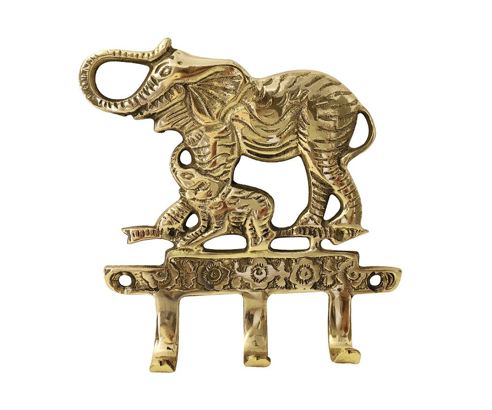 Wandgarderobe Elefant mit 3 Haken Garderobe Messing 14x14,5cm