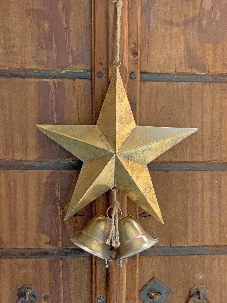 Großer Weihnachts-Stern Gold XXL Metall zum Aufhängen mit Glocken Weihnachten