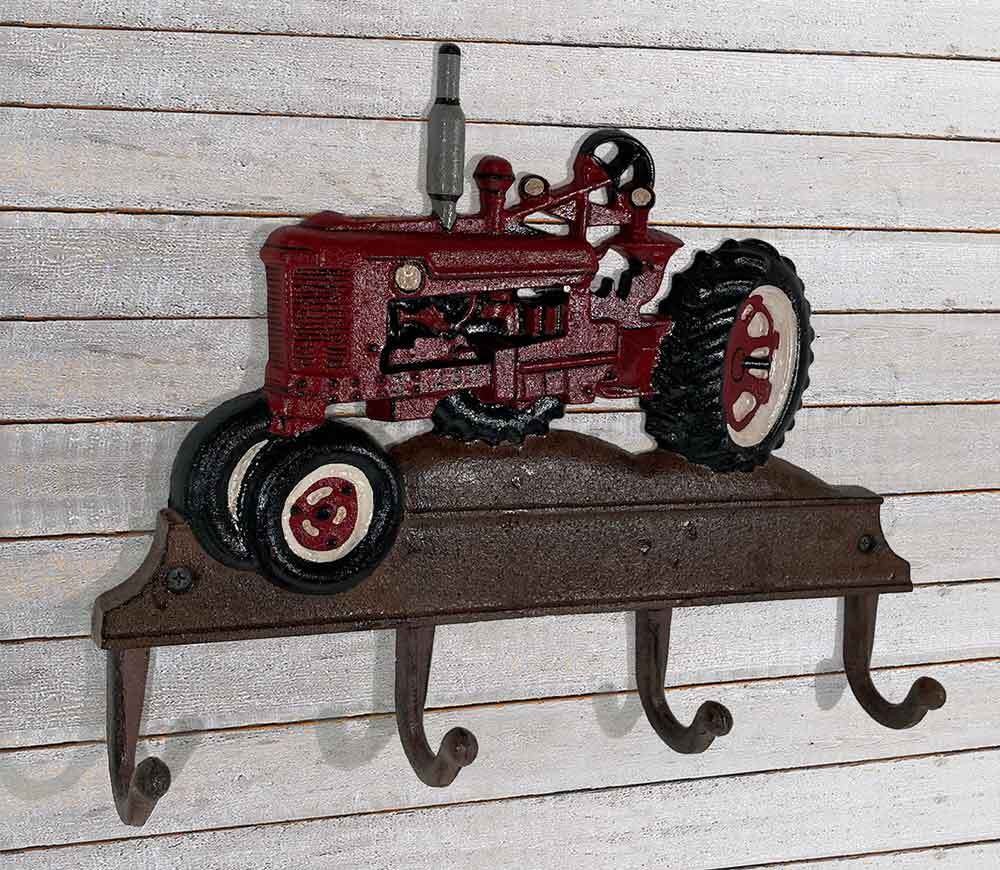 Wandgarderobe Trecker Rot Traktor Garderobe Vintage-Stil Gusseisen 4 Haken