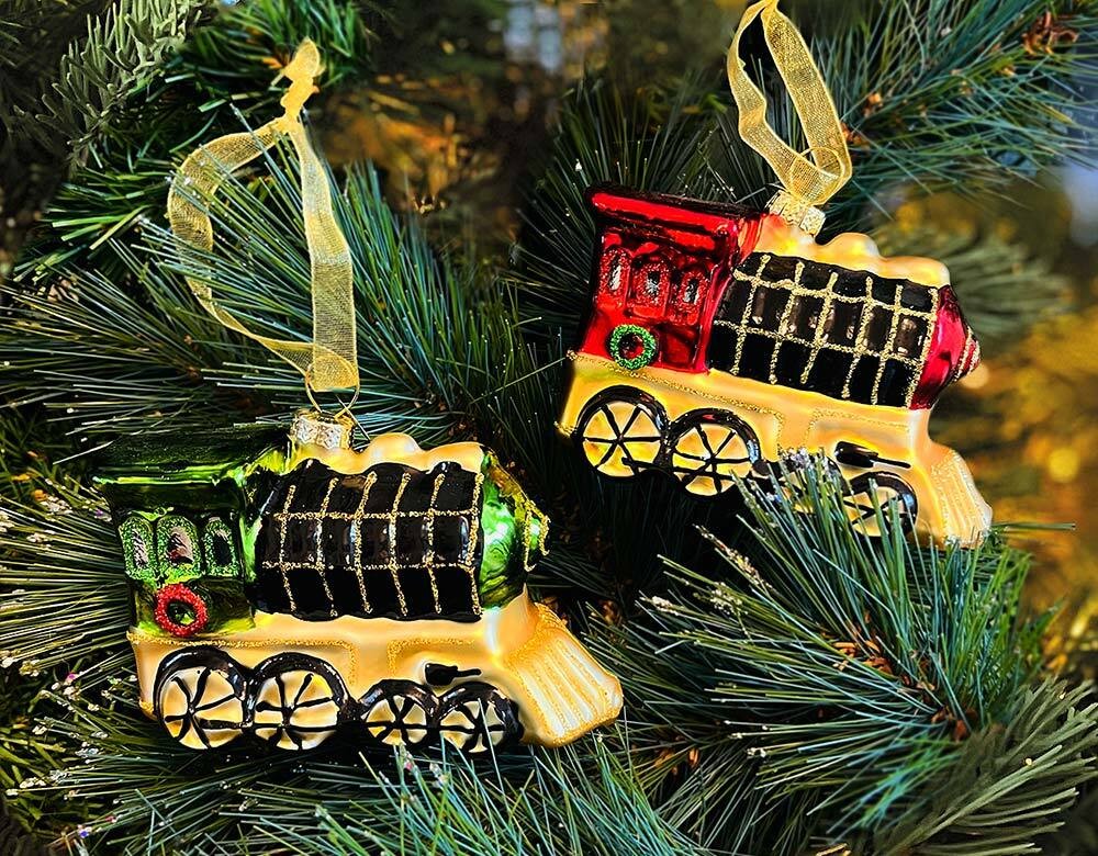 Christbaumschmuck Eisenbahn Zug Rot Grün 2 Stück Christbaumanhänger Echt Glas