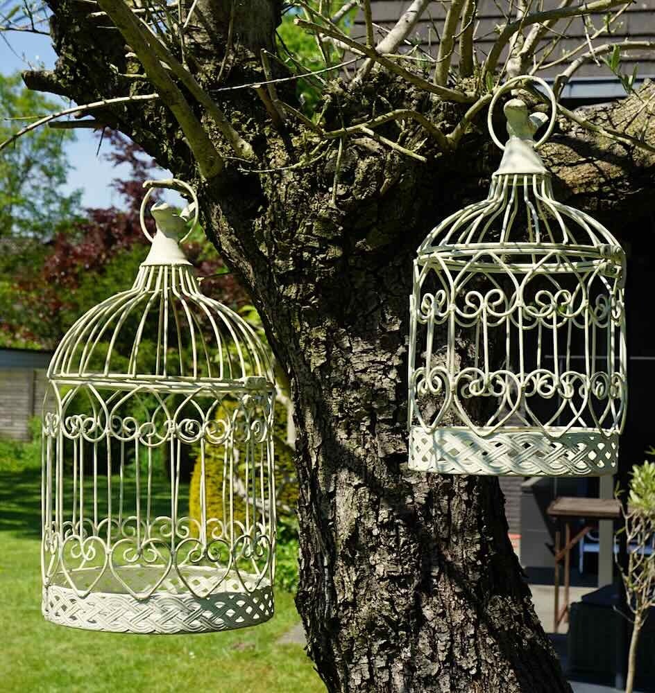 Deko Vogelkäfig Dekokäfig Set 2 Stück Antik-Stil Vogel Shabby Chic Weiß