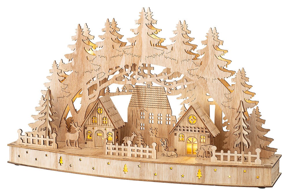 Schwibbogen beleuchtet Lichterbogen Holz Weihnachtsdorf Weihnachten Timer