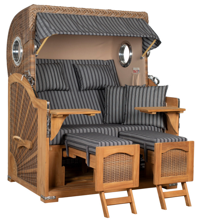 Strandkorb Amrum Grande Bullauge Teak PE Banana Dessin 500