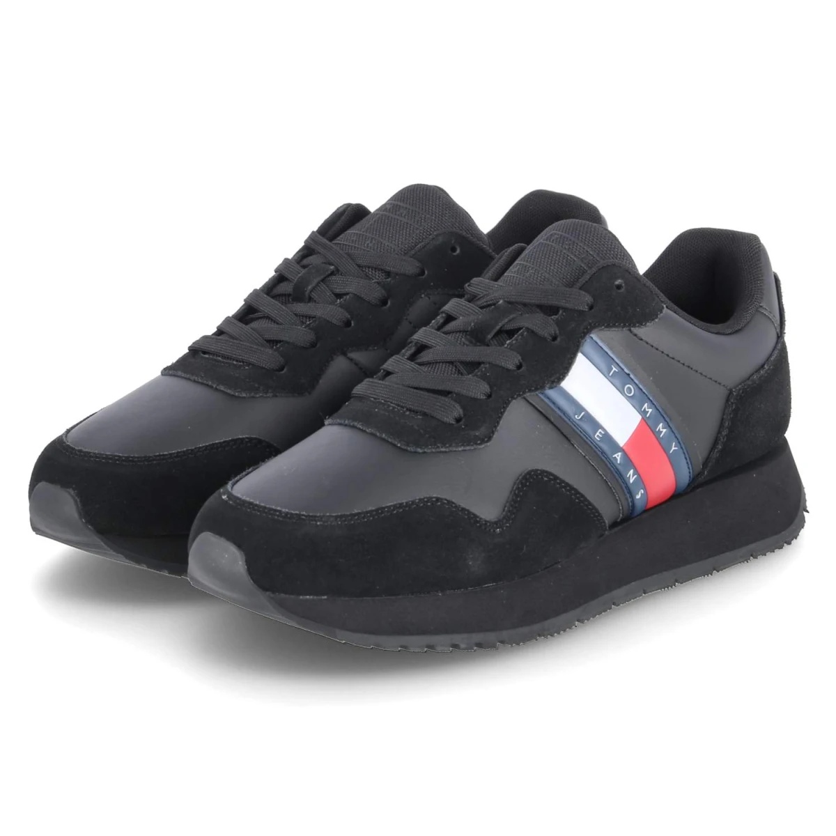 Tommy Jeans Low Sneaker MODERN RUNNER - Gr. 44 - Schwarz - Leder und Synthetik