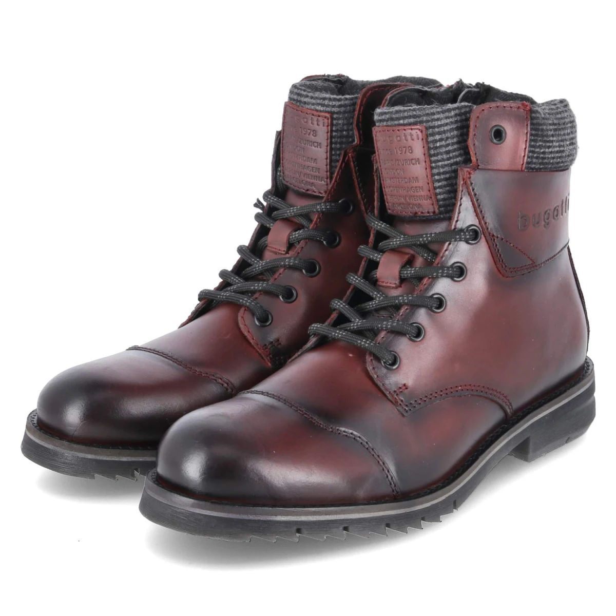 Bugatti Schnürboots - Gr. 42 - Rot - Leder & Textil