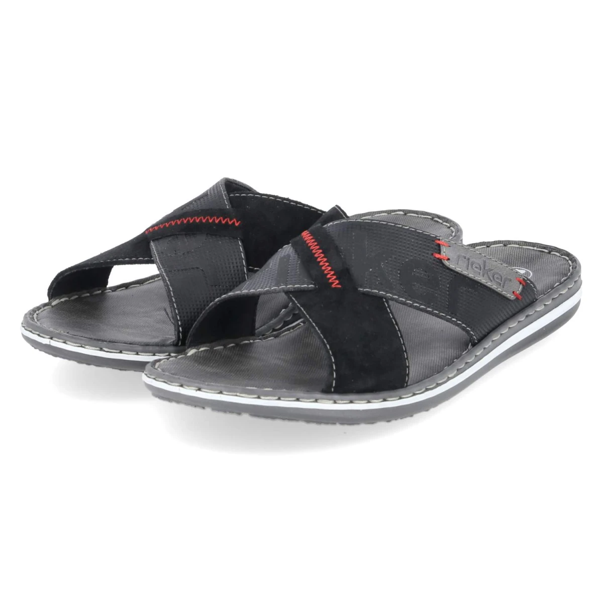 Rieker Pantoletten - Gr. 44 - Schwarz - Leder und Synthetik