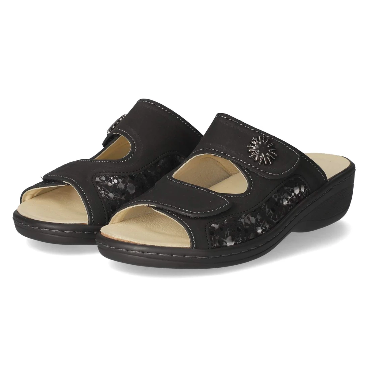 Beliana Pantoletten - Gr. 37 - Schwarz - Leder & Textil