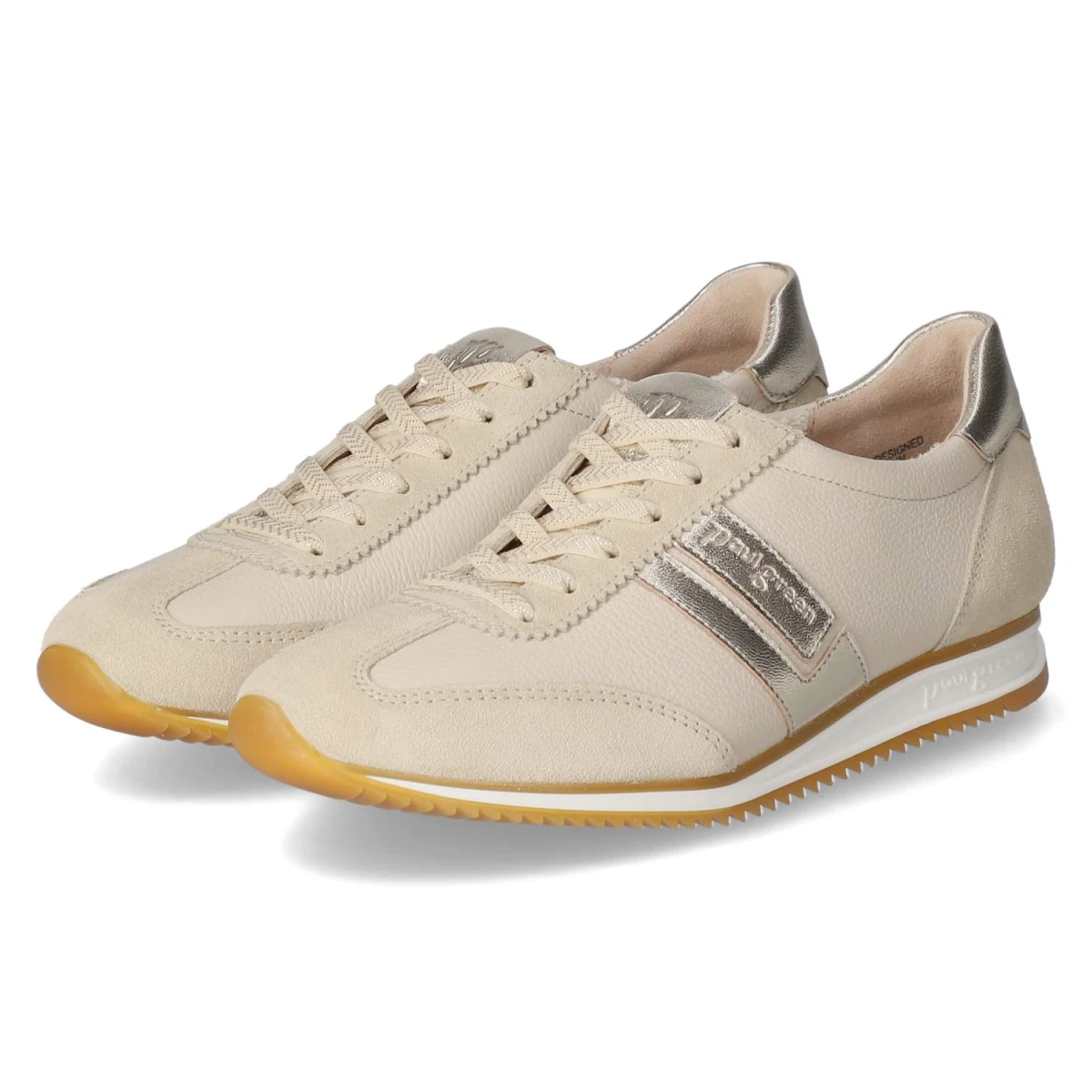 Paul Green Low Sneaker - Gr. 43 - Beige - Leder & Textil
