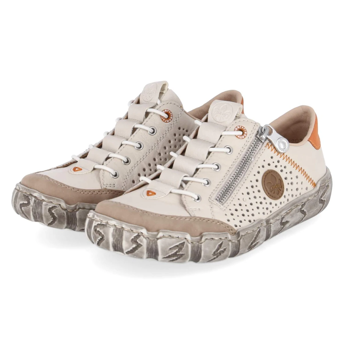 Rieker Slipper - Gr. 38 - Beige - Leder und Synthetik