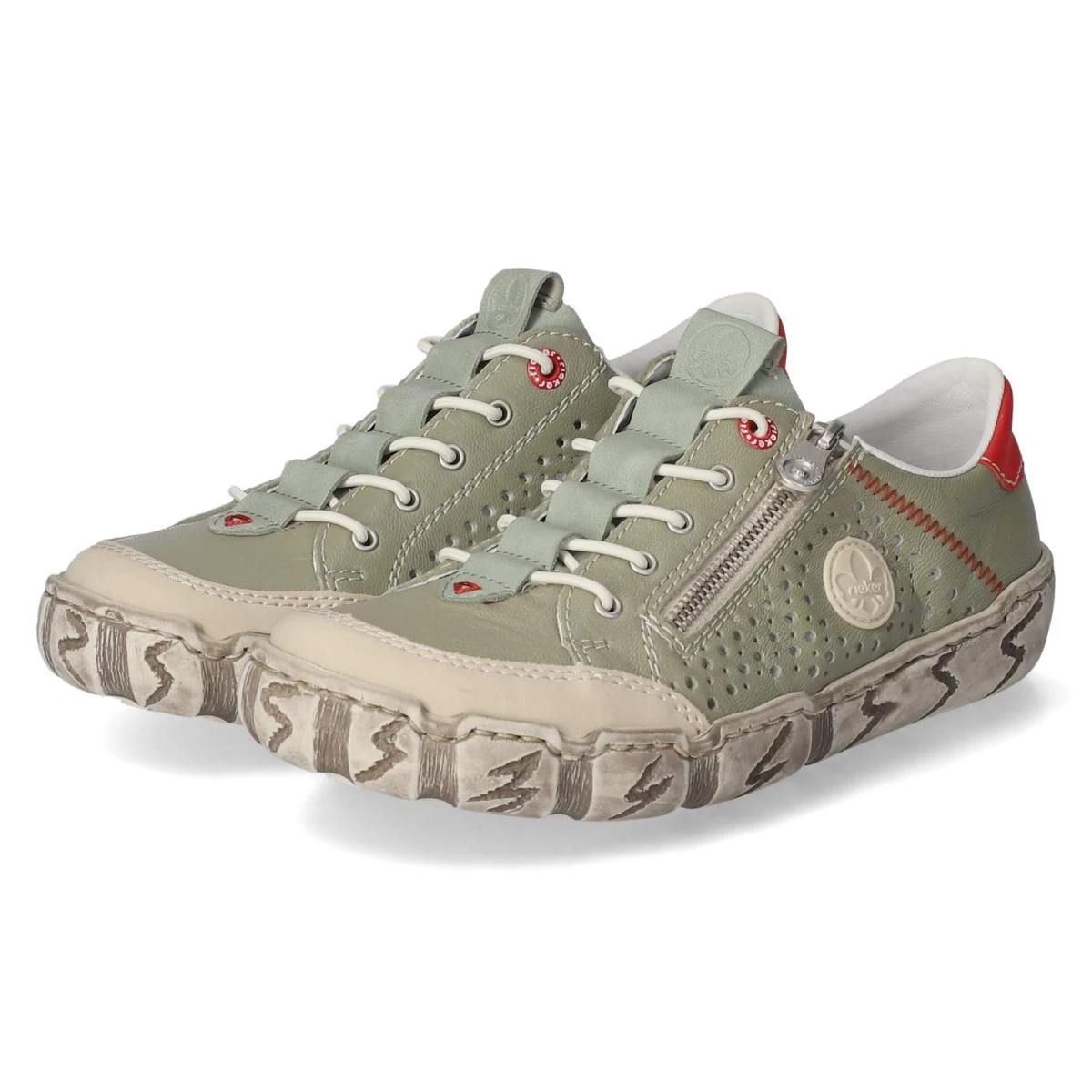 Rieker Slipper - Gr. 36 - Grün - Leder und Synthetik