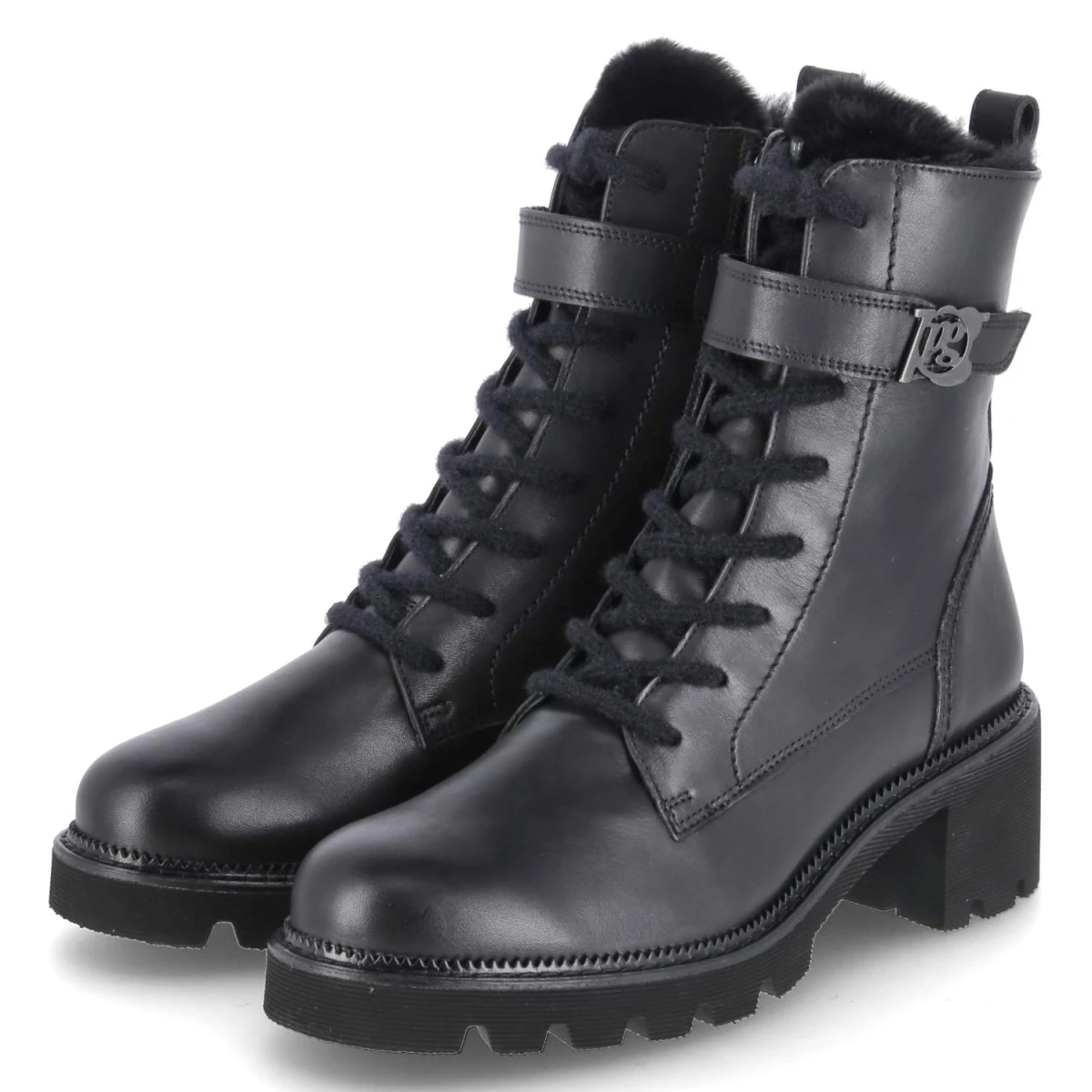 Paul Green Schnürstiefeletten - Gr. 40,5 - Schwarz - Glattleder
