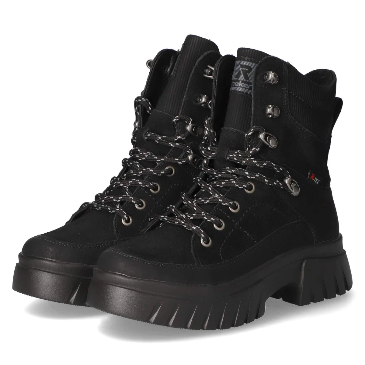 Rieker Schnürstiefeletten - Gr. 40 - Schwarz - Leder und Synthetik