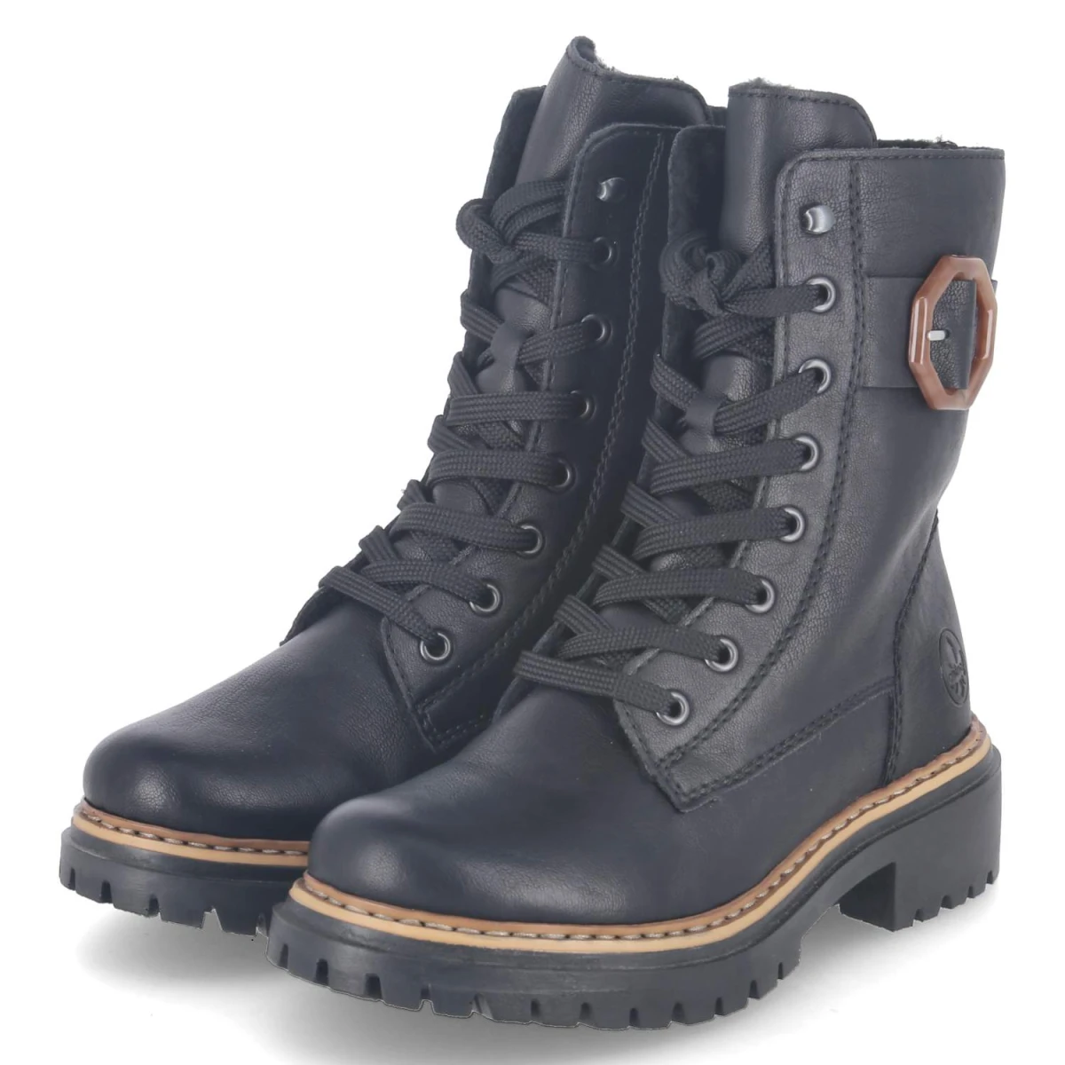 Rieker Schnürboots - Gr. 38 - Schwarz - Kunstleder