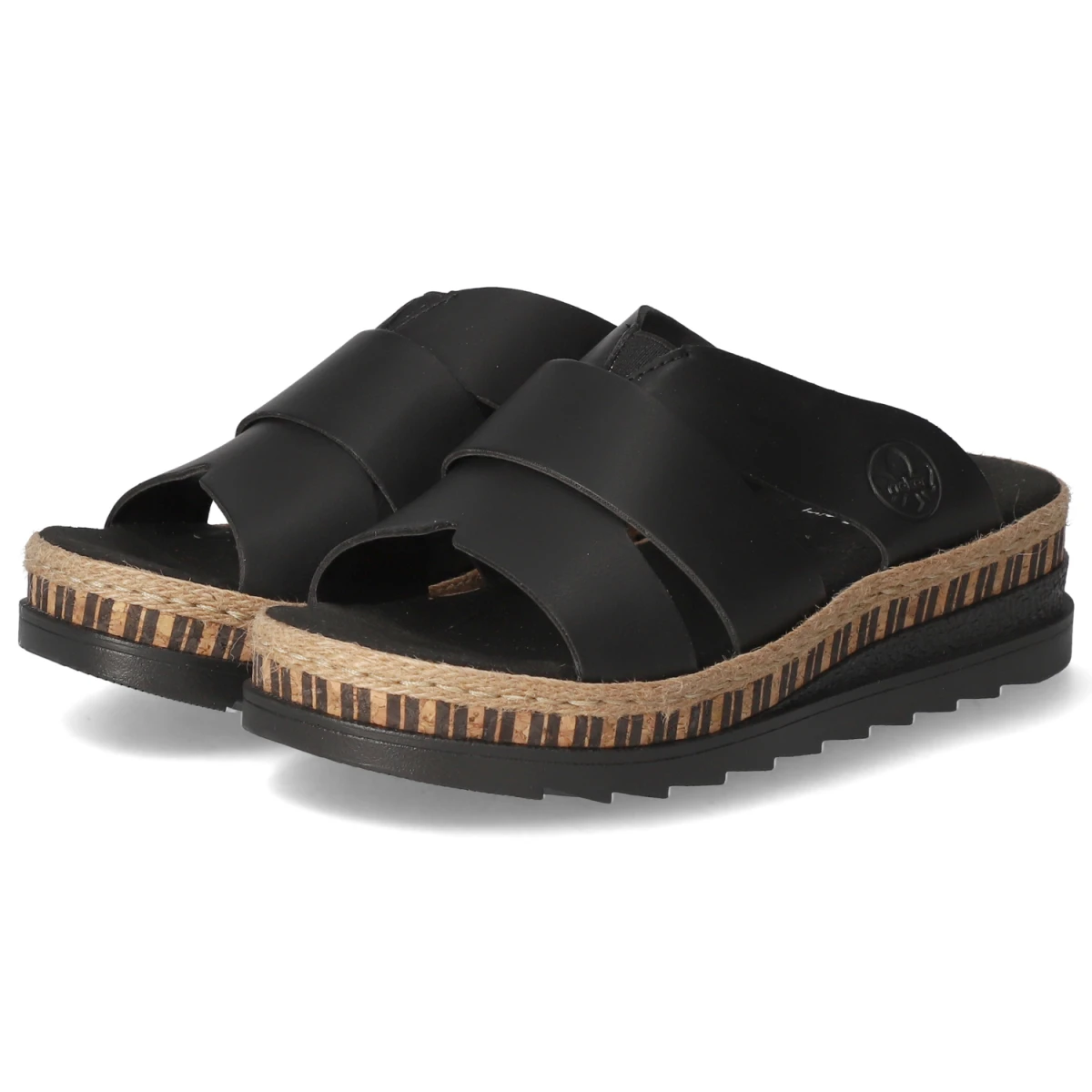 Rieker Pantoletten - Gr. 37 - Schwarz - Kunstleder
