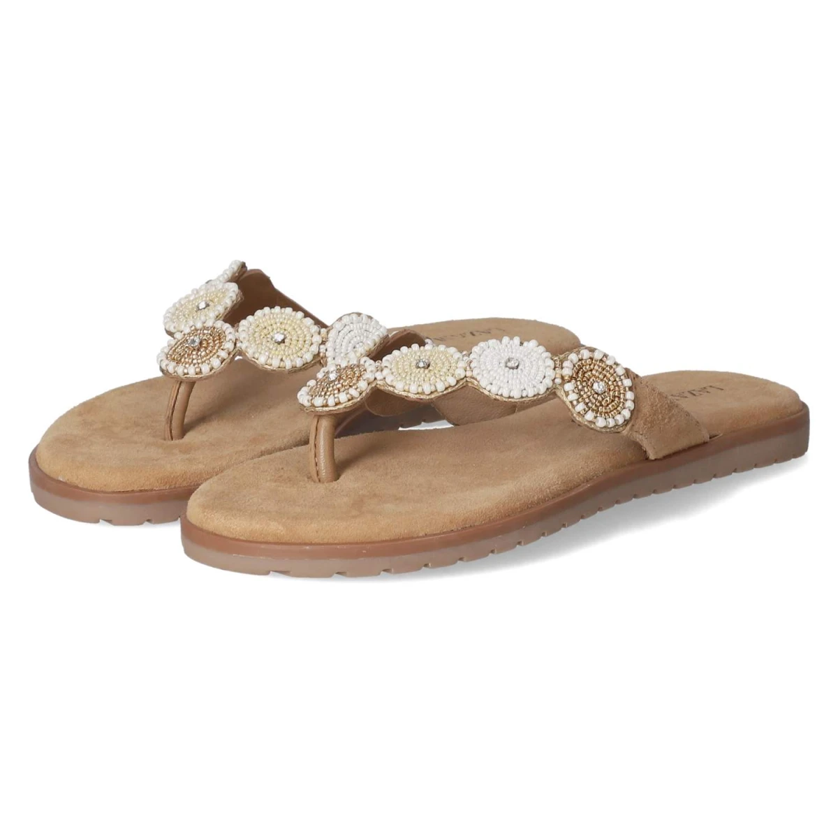 LAZAMANI Zehentrenner - Gr. 38 - Beige - Leder & Textil