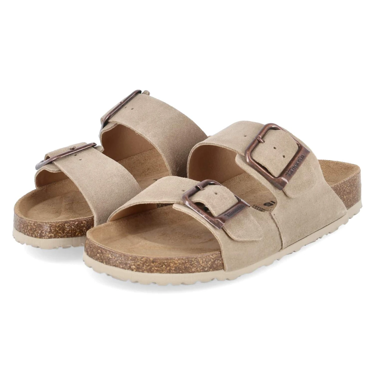 Tamaris Pantoletten - Gr. 37 - Taupe - Rauleder