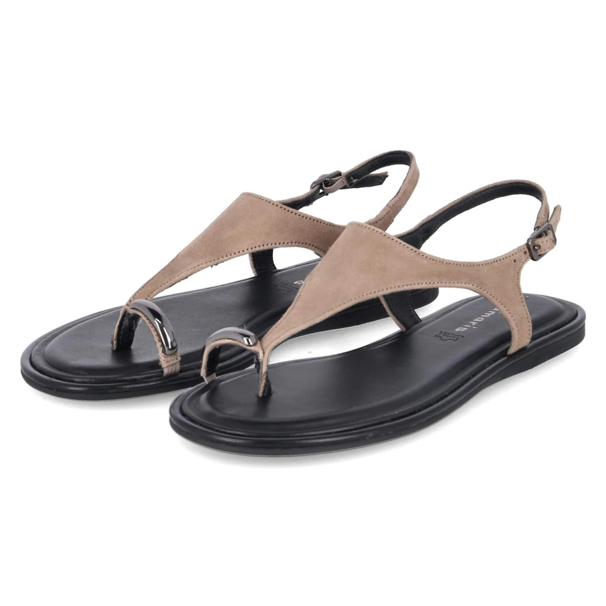 Tamaris Zehentrenner-Sandalen - Gr. 38 - Braun - Rauleder