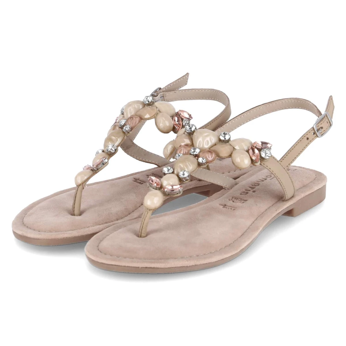Tamaris Zehentrenner-Sandalen - Gr. 38 - Beige - Leder & Textil